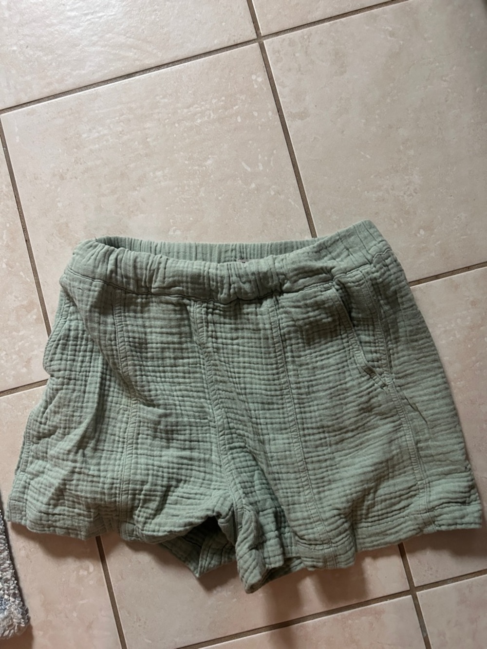 Madewell Sage Green Quilted Cotton-Blend High Waist Shorts